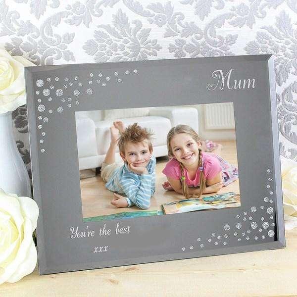 Personalised Any Message Diamante Landscape 6x4 Glass Photo Frame - Myhappymoments.co.uk