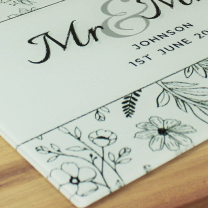 Personalised Mr & Mrs Botanical Glass Chopping Board