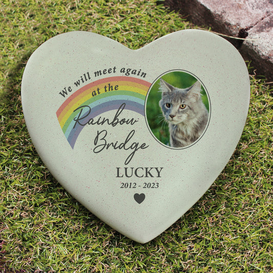 Personalised Pet Rainbow Photo Upload Heart Memorial Grave Stone