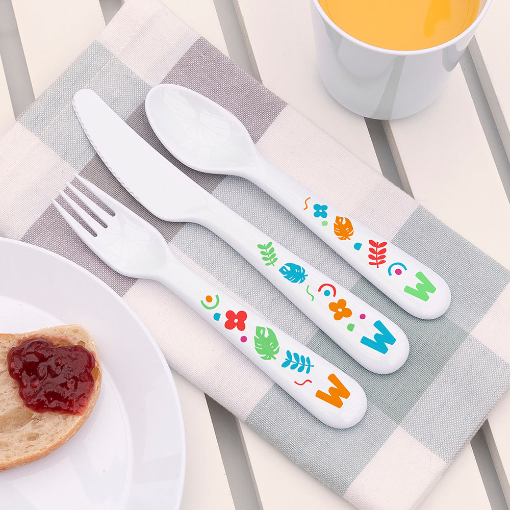 Personalised Children's Colourful Shapes Cutlery Set