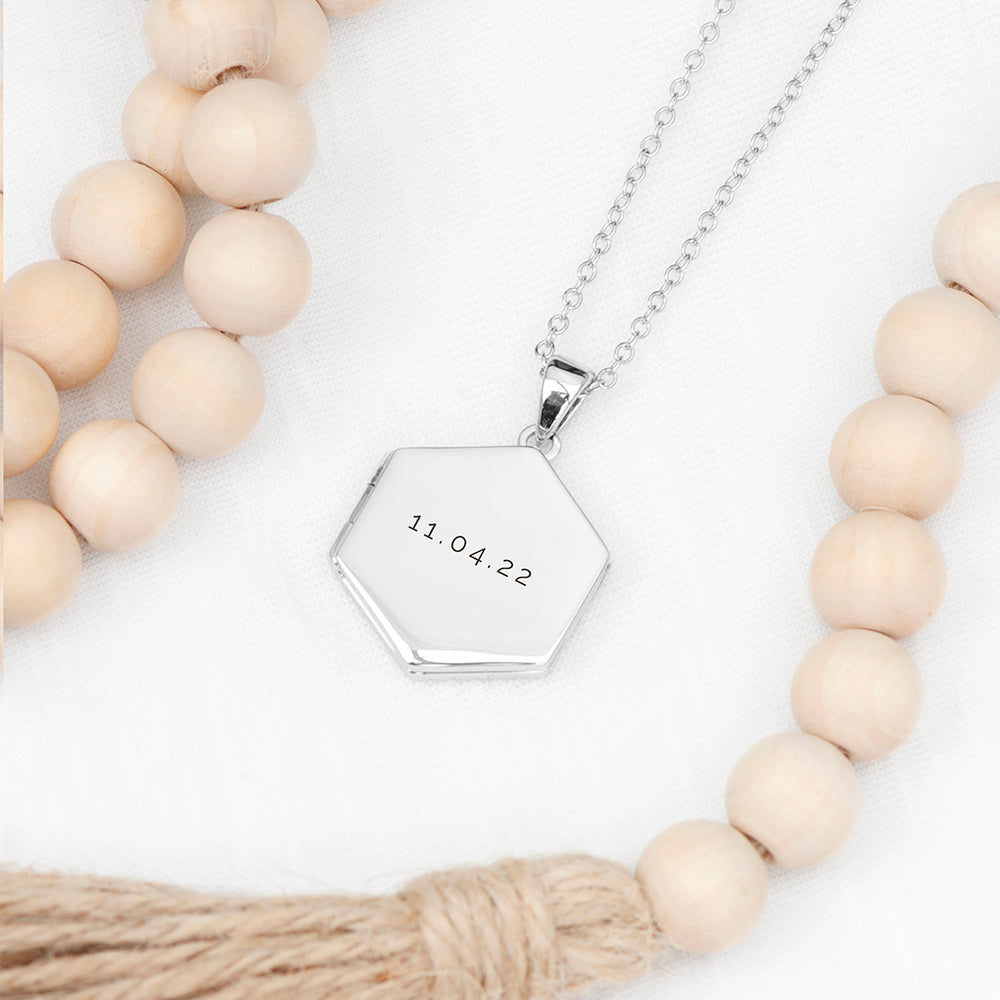 Personalised Hexagonal Photo Locket Necklace - Silver Plated