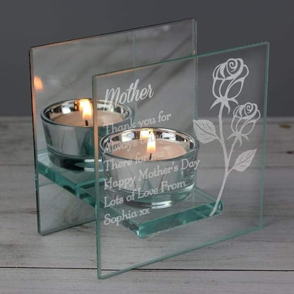 Personalised Rose Mirrored Glass Tea Light Holder - Myhappymoments.co.uk