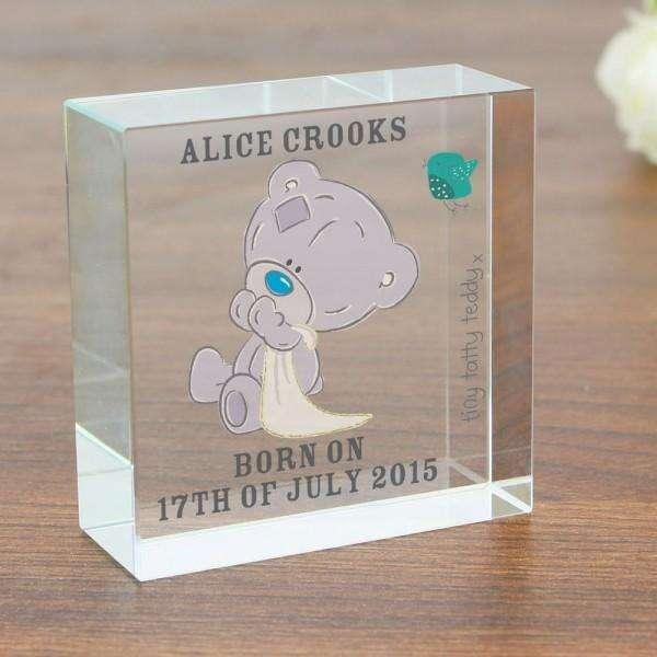 Personalised Tiny Tatty Teddy Medium Christening Crystal Token - Myhappymoments.co.uk