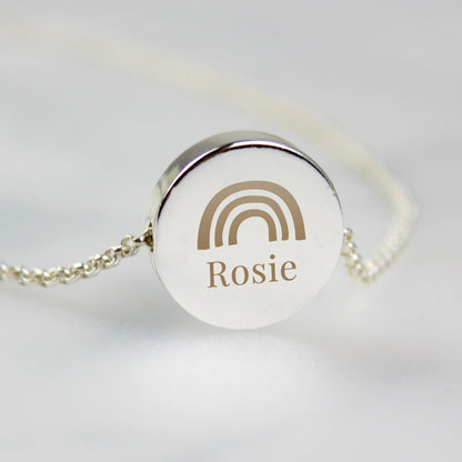 Personalised Rainbow Disc Necklace - Silver