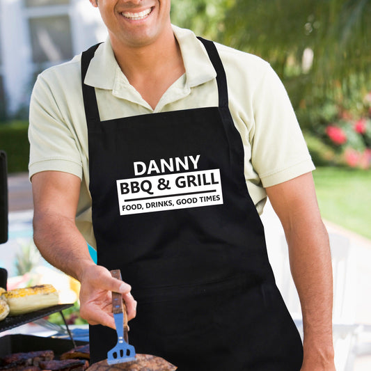 Personalised BBQ & Grill Black Apron - Myhappymoments.co.uk