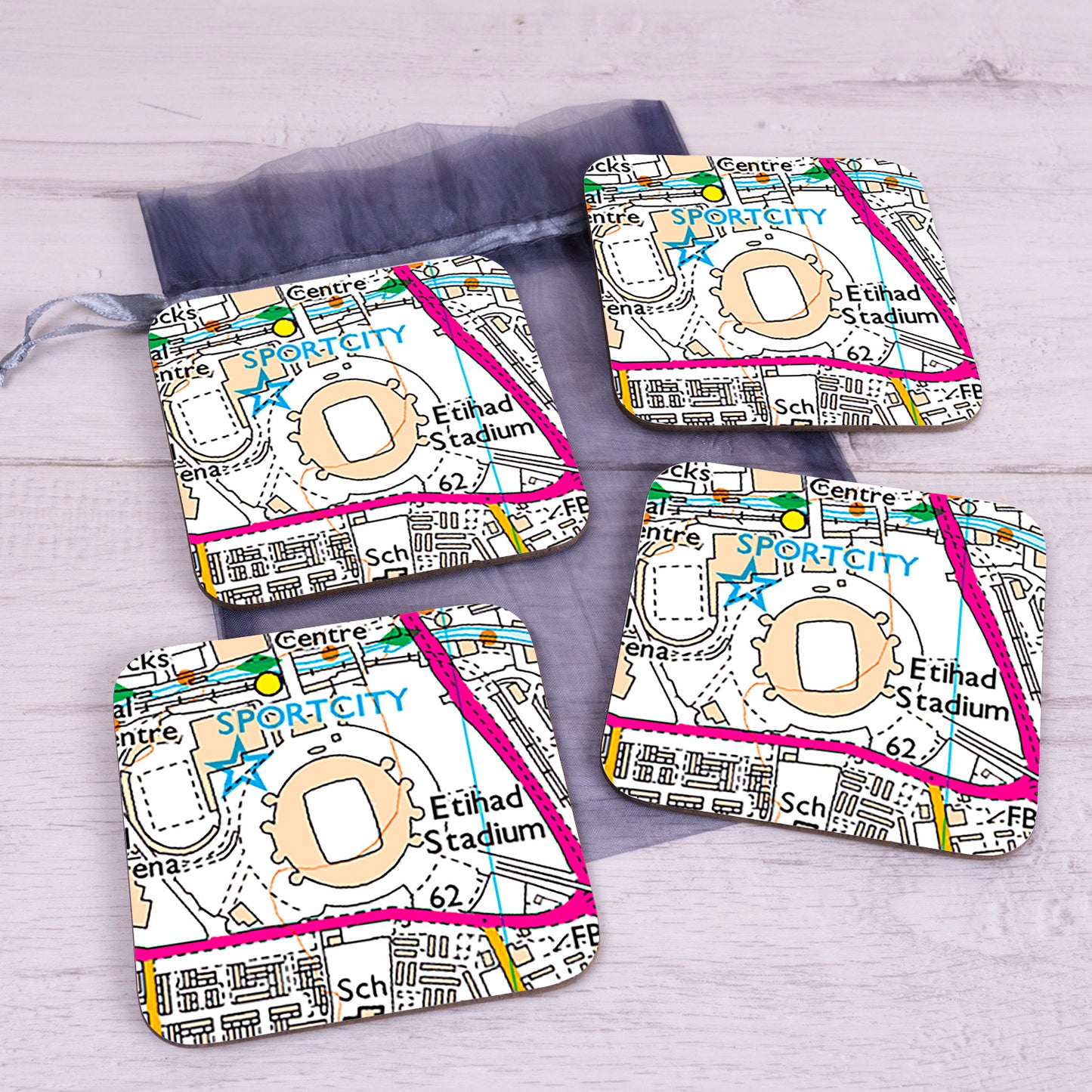 Football Club Stadium Map Set of 4 Coasters