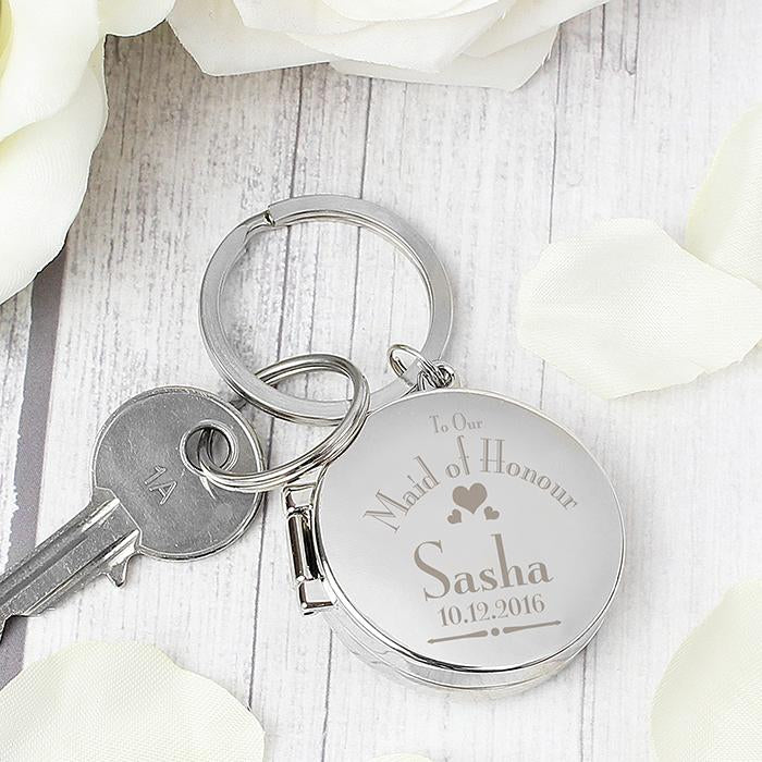 Personalised Wedding Maid of Honour Round Photo Locket Keyring - Myhappymoments.co.uk