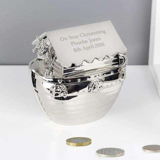 Personalised Silver Plated Noah's Ark Money Box