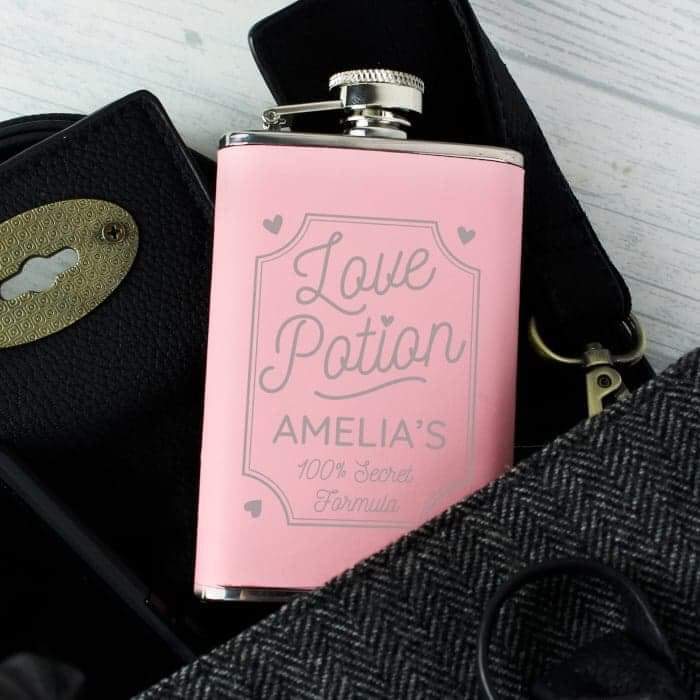 Personalised Love Potion Pink Hip Flask - Myhappymoments.co.uk