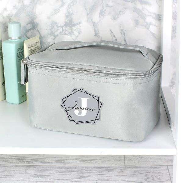 Personalised Initial Grey Make Up Wash Bag - Myhappymoments.co.uk