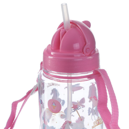 Childrens Unicorn Princess Water Bottle with Straw & String 450ml - Myhappymoments.co.uk