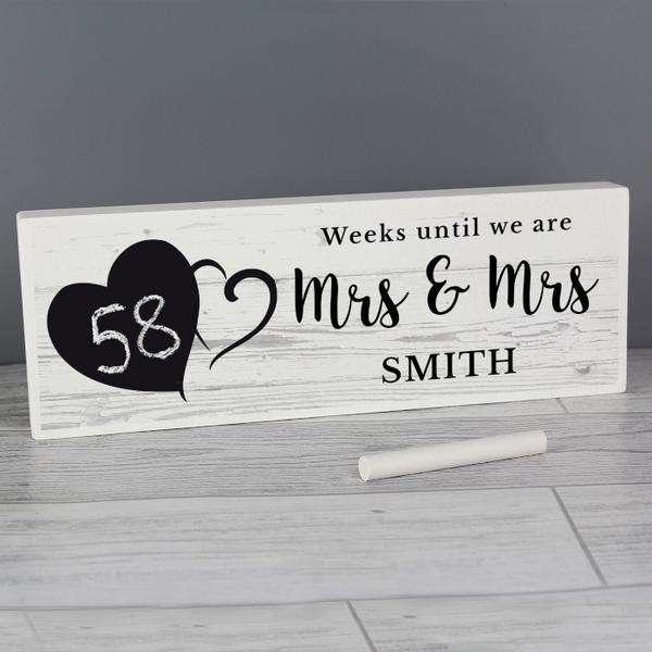 Personalised Wedding Countdown Wooden Block Sign With Chalkboard Heart - Myhappymoments.co.uk