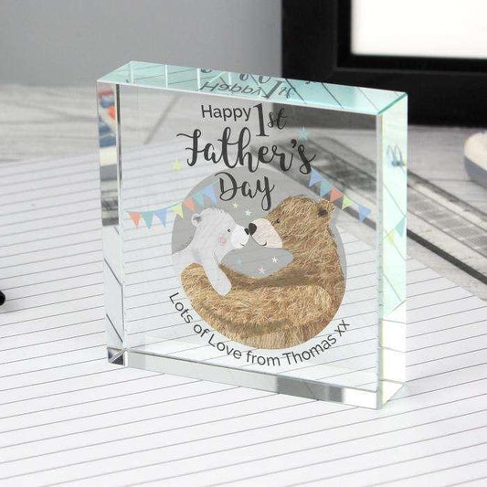 Personalised 1st Father's Day Daddy Bear Large Crystal Token - Myhappymoments.co.uk