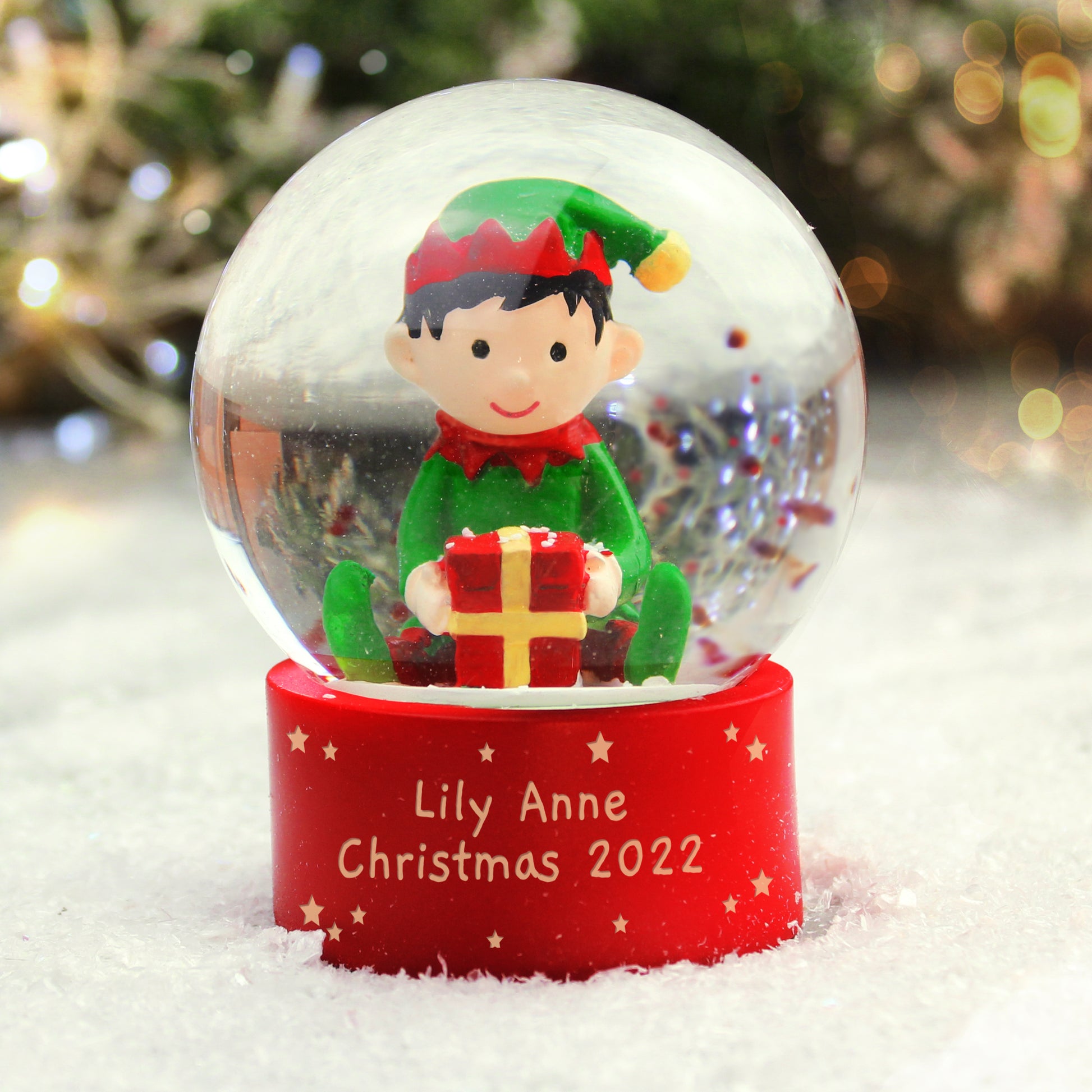 Personalised Message Elf Christmas Glitter Snow Globe