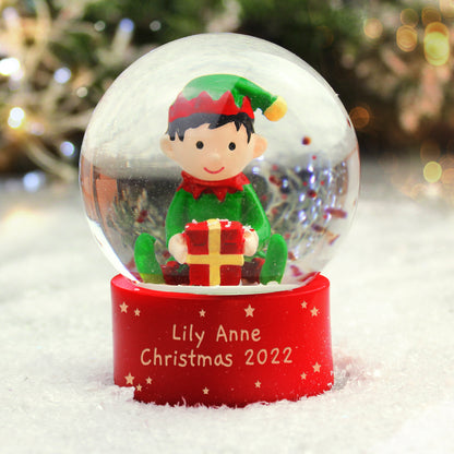 Personalised Message Elf Christmas Glitter Snow Globe