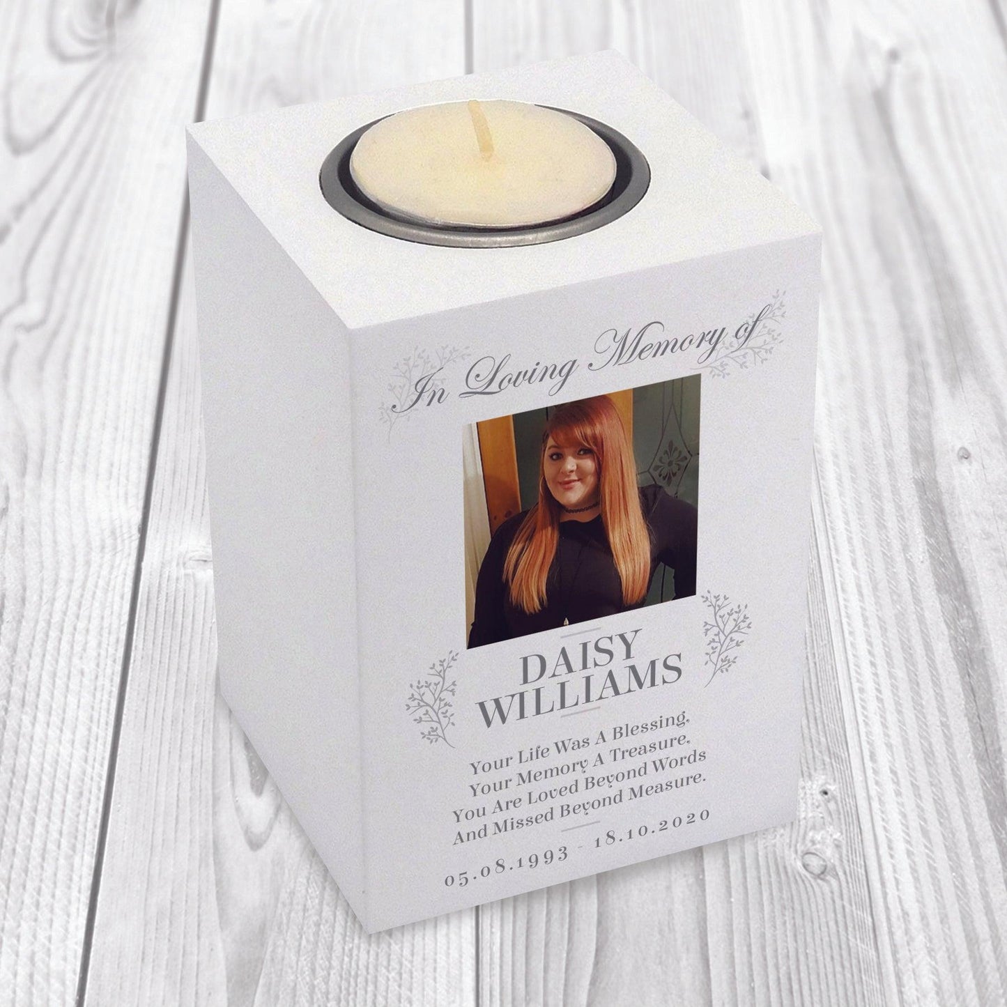 Personalised Photo Memorial Wooden Tea-Light Holder