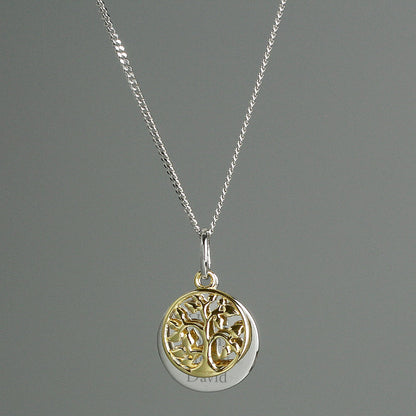 Personalised Sterling Silver & 9ct Gold Family Tree Of Life Necklace