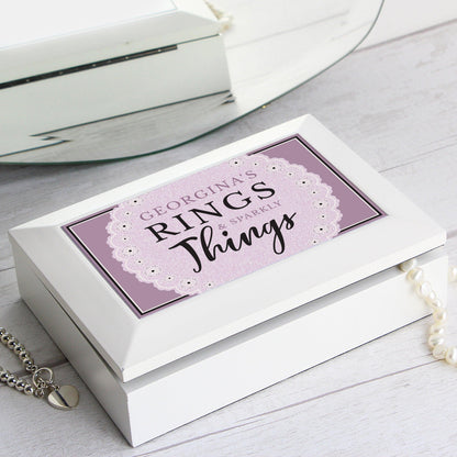 Personalised Lilac Lace 'Rings & Sparkly Things' Jewellery Box