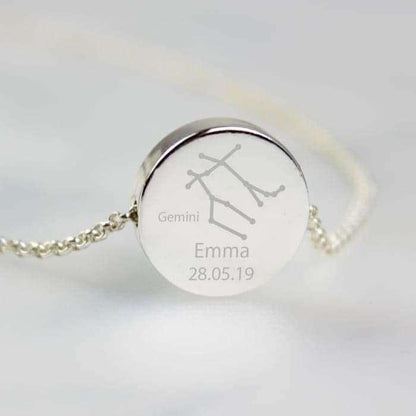 Personalised Gemini Zodiac Star Sign Silver Tone Necklace (May 21st - June 20th) - Myhappymoments.co.uk