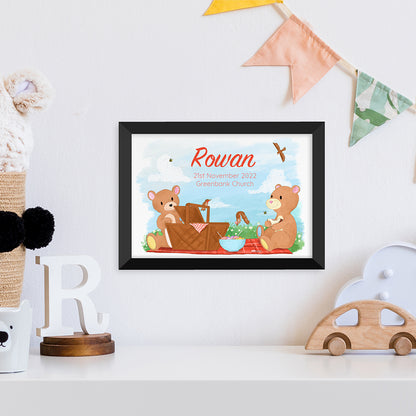 Personalised Teddy Bear Picnic Black Framed Print