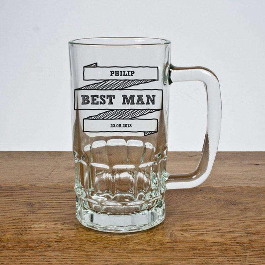 Personalised Comic Groomsmen Glass Tankard - Myhappymoments.co.uk