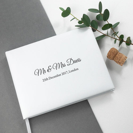 Personalised White Leather Wedding Guest Book