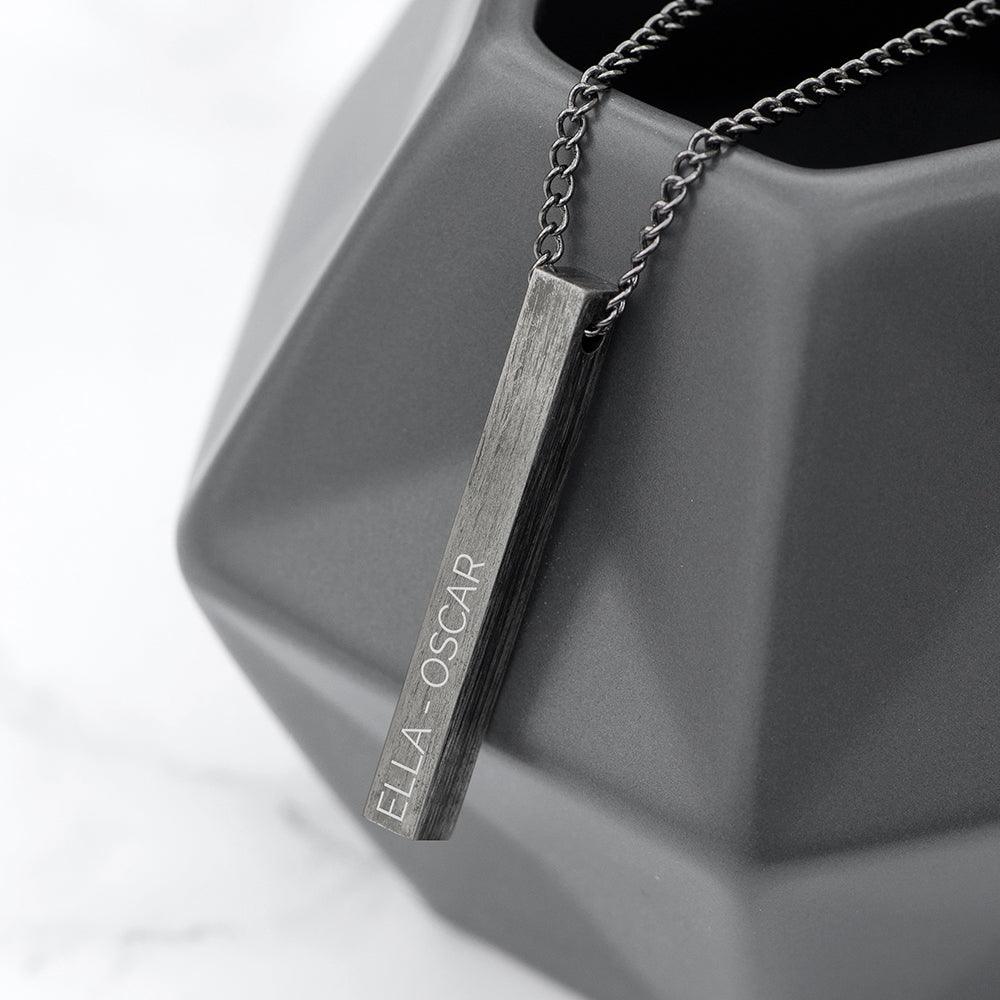 Personalised Men's Brushed Gunmetal Solid Bar Necklace