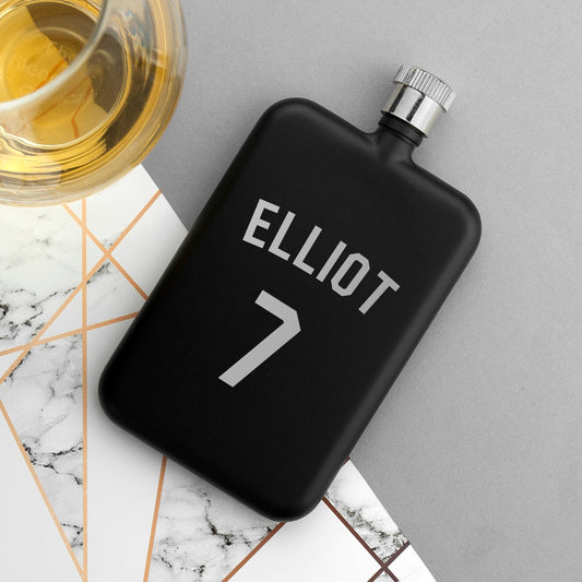 Personalised Black Slimline Football Shirt Hip Flask - Gift For Him