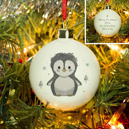 Personalised Pebbles the Penguin Bone China Bauble - Myhappymoments.co.uk