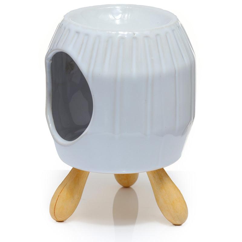 Ceramic White Abstract Ridged Oil Burner with Feet