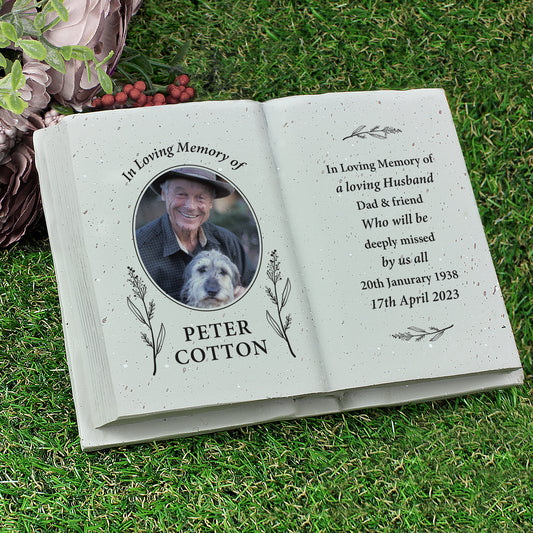 Personalised Botanical Memorial Photo Upload Gravestone Book