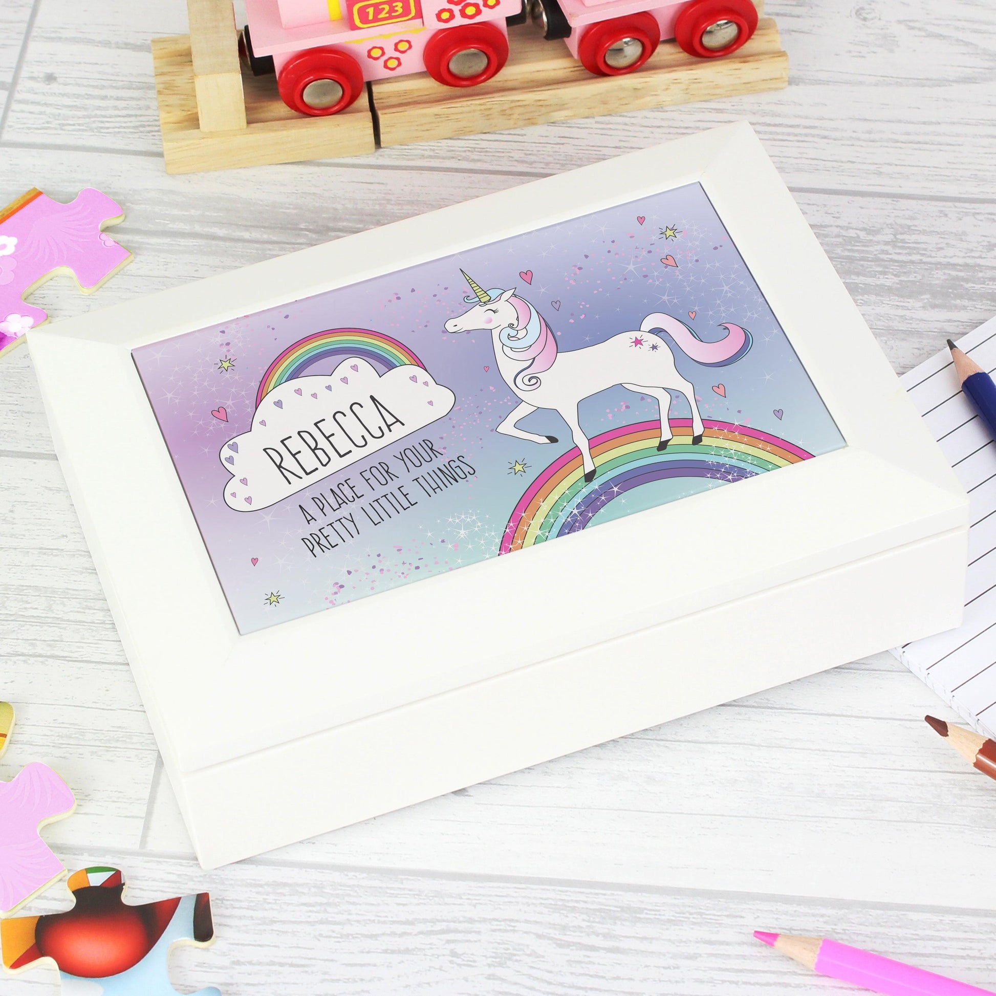 Personalised Unicorn White Jewellery Box - Myhappymoments.co.uk