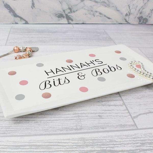 Personalised Spotty Bits & Bobs Ceramic Trinket Tray - Myhappymoments.co.uk