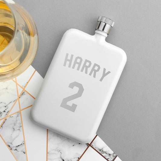 Personalised White Slimline Football Shirt Hip Flask - Gift For Him