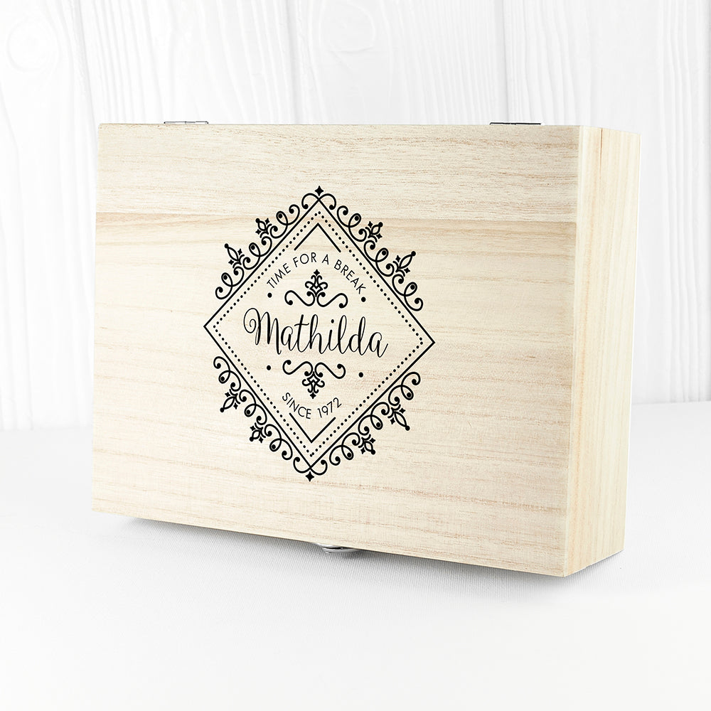 Personalised Time For a Break! Wooden Pukka Tea Box