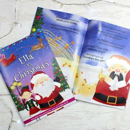 Personalised Girls It's Christmas Story Book Featuring Santa and his Elf Twinkles - Myhappymoments.co.uk