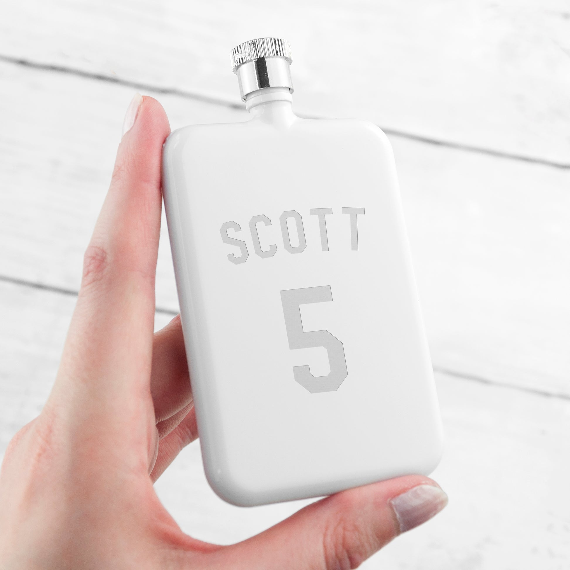 Personalised White Slimline Football Shirt Hip Flask - Gift For Him