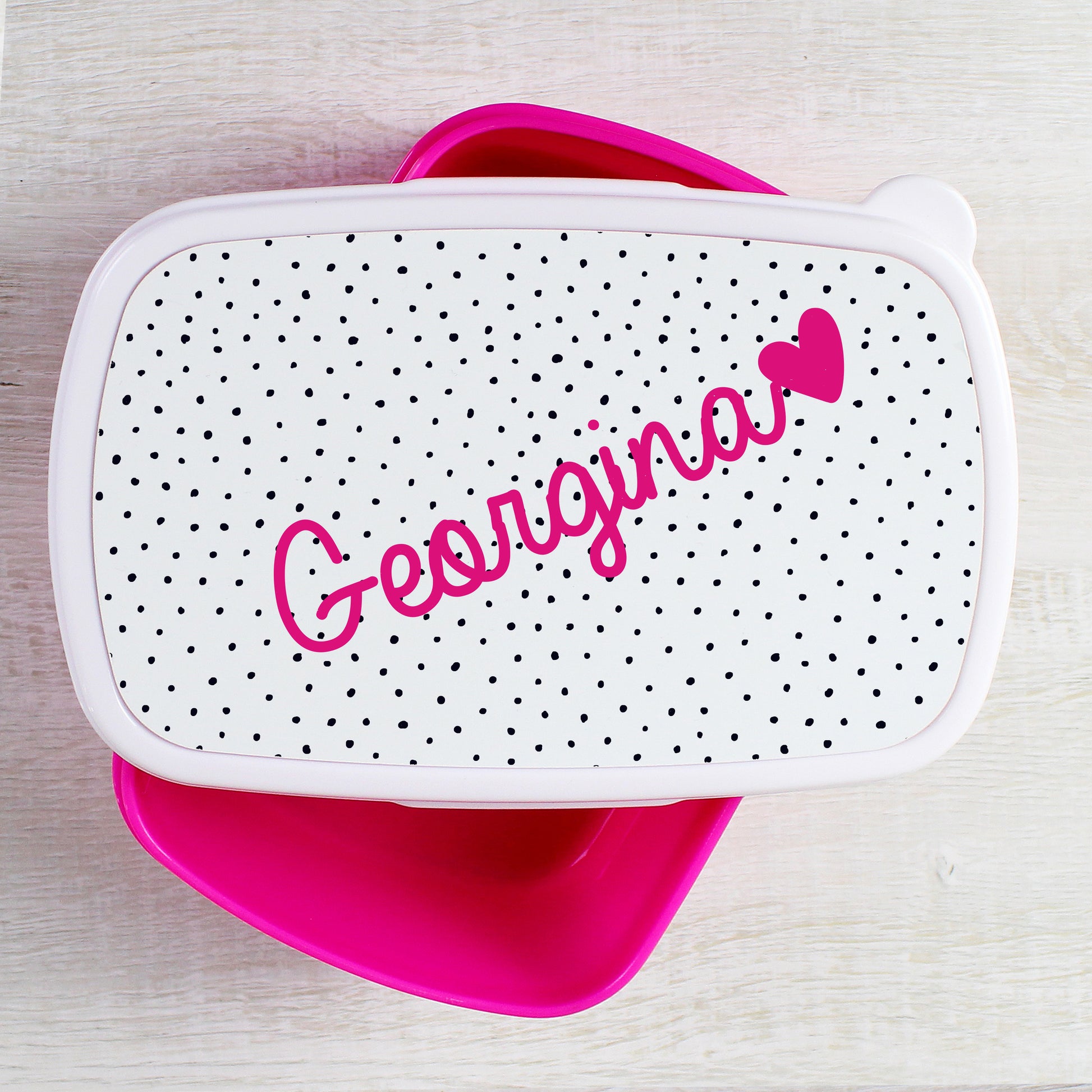 Personalised Pink Heart Pink Lunch Box