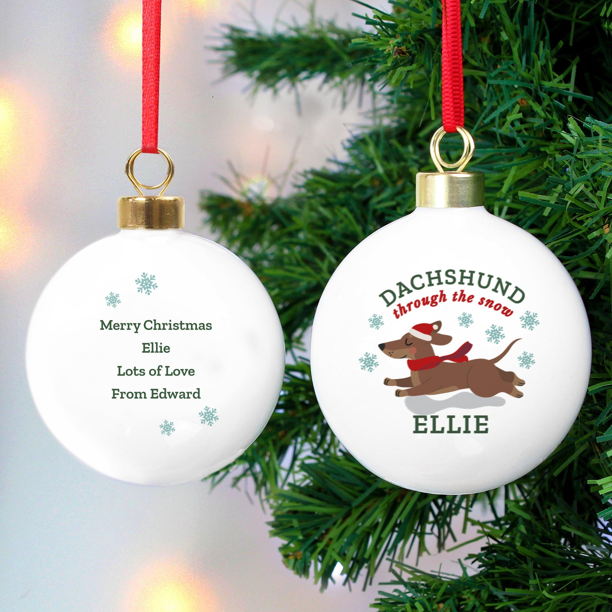 Personalised Dachshund Through The Snow Christmas Bauble