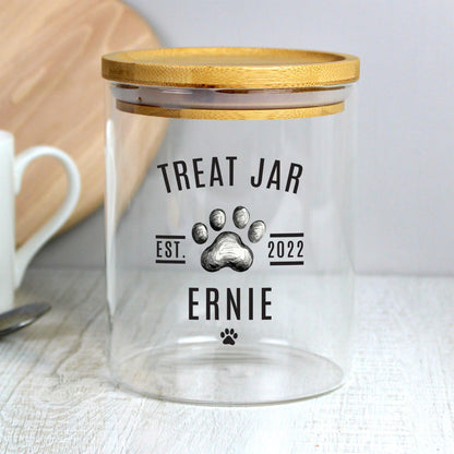 Personalised Pet Treats Glass Jar with Bamboo Lid - Cat or Dog