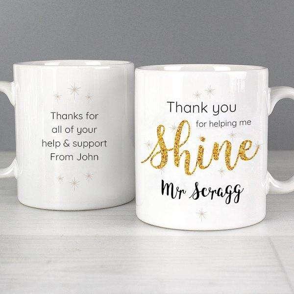 Personalised Thank You For Helping Me Shine Teacher Mug - Myhappymoments.co.uk