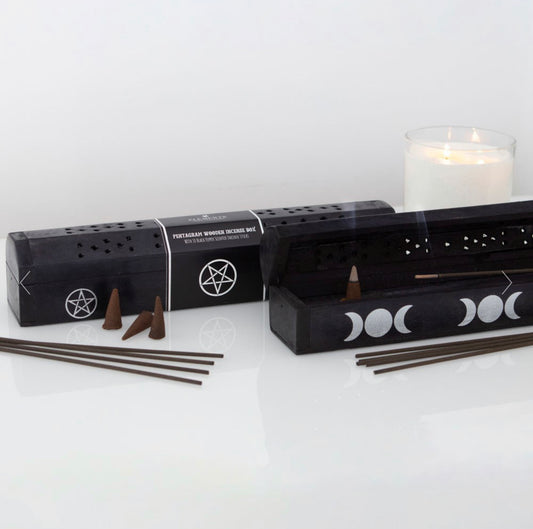 Triple Moon Wooden Sage Incense Box Set