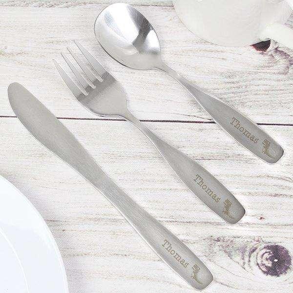 Personalised 3 Piece Dinosaur Childrens Cutlery Set - Myhappymoments.co.uk