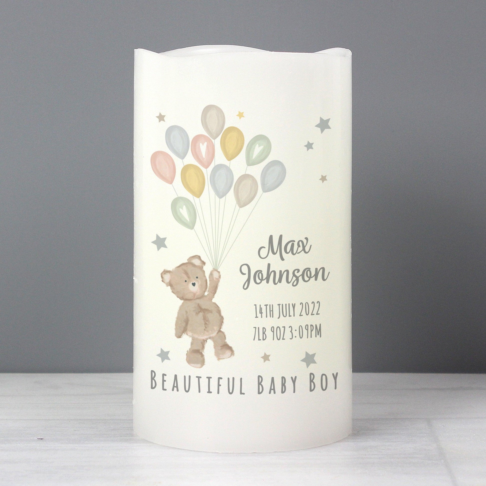 Personalised Teddy & Balloons Nightlight LED Candle