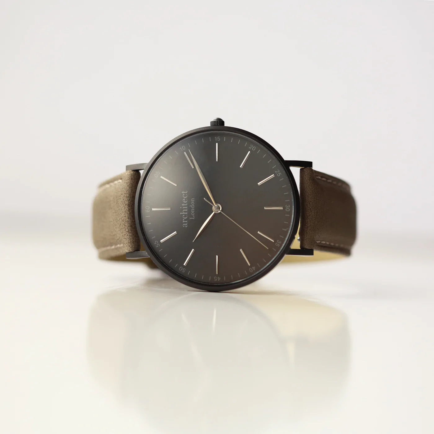 Personalised Men's Architect Minimalist Watch With Urban Grey Strap