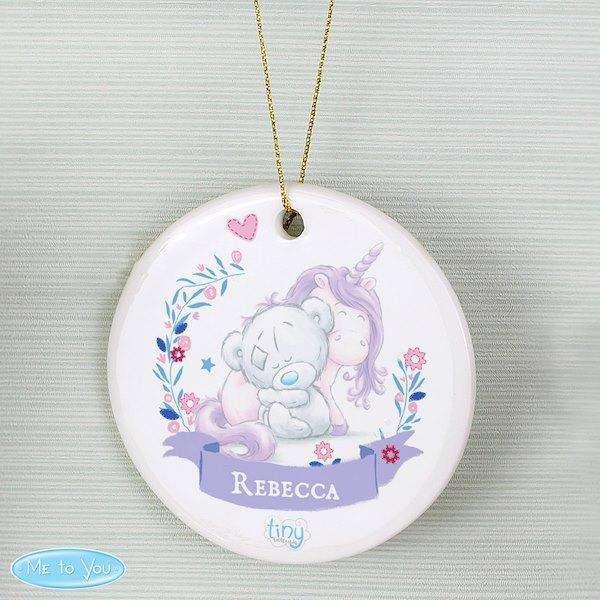 Personalised Tiny Tatty Teddy Unicorn Round Hanging Decoration - Myhappymoments.co.uk