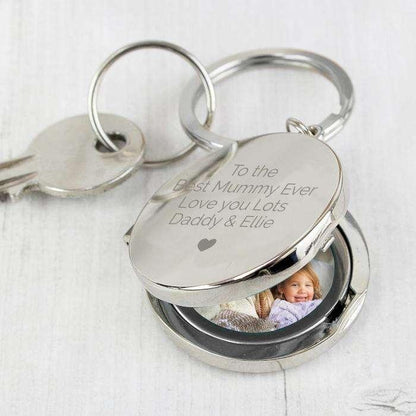 Personalised Heart Motif Round Photo Locket Keyring - Myhappymoments.co.uk