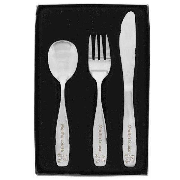 Personalised 3 Piece Teddy Bear Children's Cutlery Set - Myhappymoments.co.uk