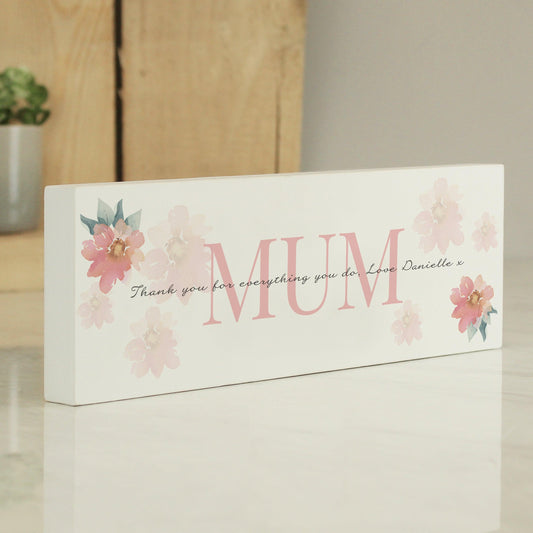 Personalised Floral Sentimental Wooden Block Sign