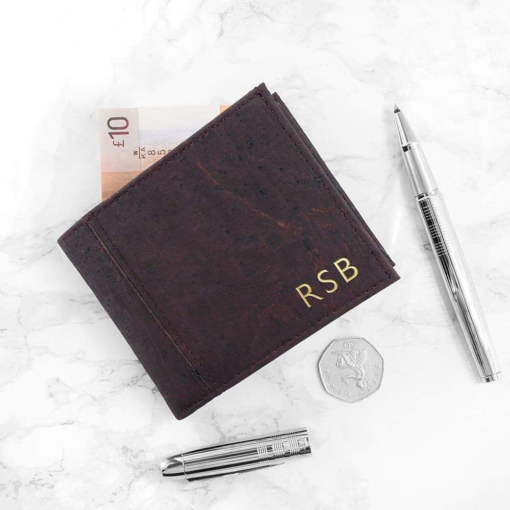 Personalised Dark Brown Vegan Cork Wallet - Myhappymoments.co.uk